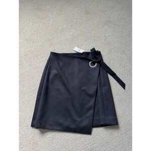 Loft Modern Classic Wrap Skirt Size 6 Dark Navy Blue Faux Suede O-Ring Detail